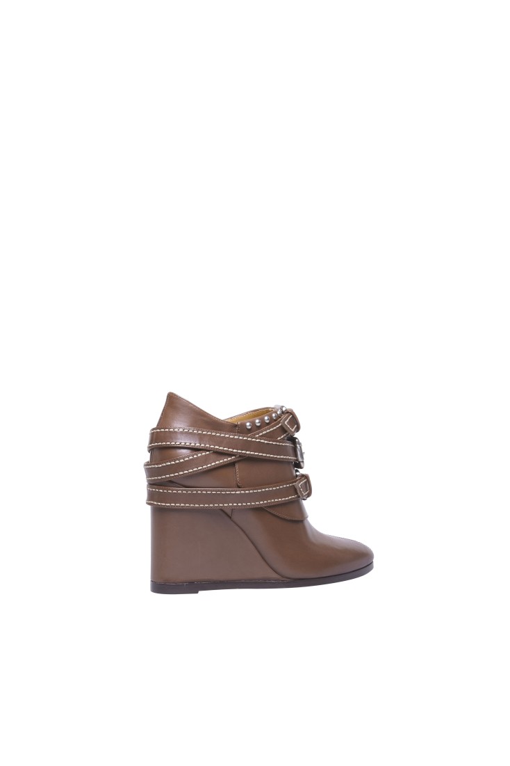 Calf Leather Buckle Wedge Ankle Boots - Brown Leather Wedge Ankle Boots Calf Leather Buckle Wedge Ankle Boots - Brown Leather Wedge Ankle Boots
